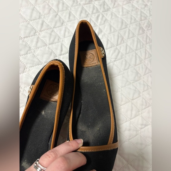 Tory Burch Majorca Canvas Black and Tan Wedges - Picture 5 of 9